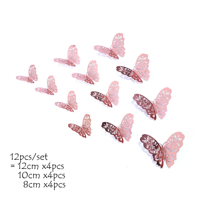 12Pcs 4D Hollow Butterfly Wall Sticker DIY Home Decoration Wall Stickers wedding Party Wedding Decors Butterfly Kids Room Decors rose gold 5