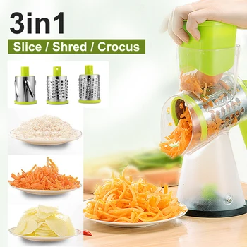 

Manual Roller Vegetable Slicer Cutter Potato Chopper Carrot Grater Detachable 3 Stainless Steel Blade Non-Slip Base Meat Grinder
