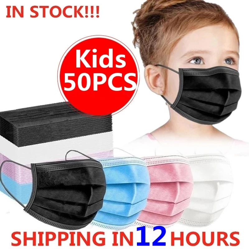 10/50 Uds niño máscara para niños mascarillas desechables 3 capa filtro Anti polvo gripe gancho protectora transpirable de la boca de los niños máscaras