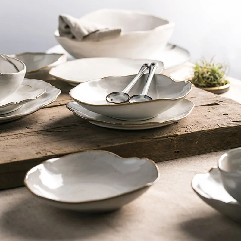 1 шт., NIMITIME, в скандинавском стиле, керамическая тарелка, блюдо для домашнего использования, нерегулярная миска для риса, Салатница, плоская тарелка для салата, посуда