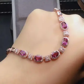 

Real And Natural Garnet chain bracelet Free shipping Natural real Garnet 925 sterling silver bracelet