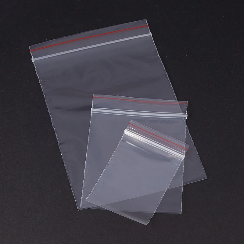 

300 Pcs Poly Clear Bags Food Storage Bags Reclosable Transparent Red Edge Festive Party Supplies Gift Boxes Zipped Lock