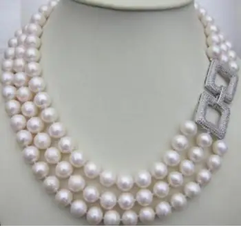 

Jewelry Free Shipping Charming 3 Row AAA natural 8-9mm White Sea South Pearl Necklace 17-19" !