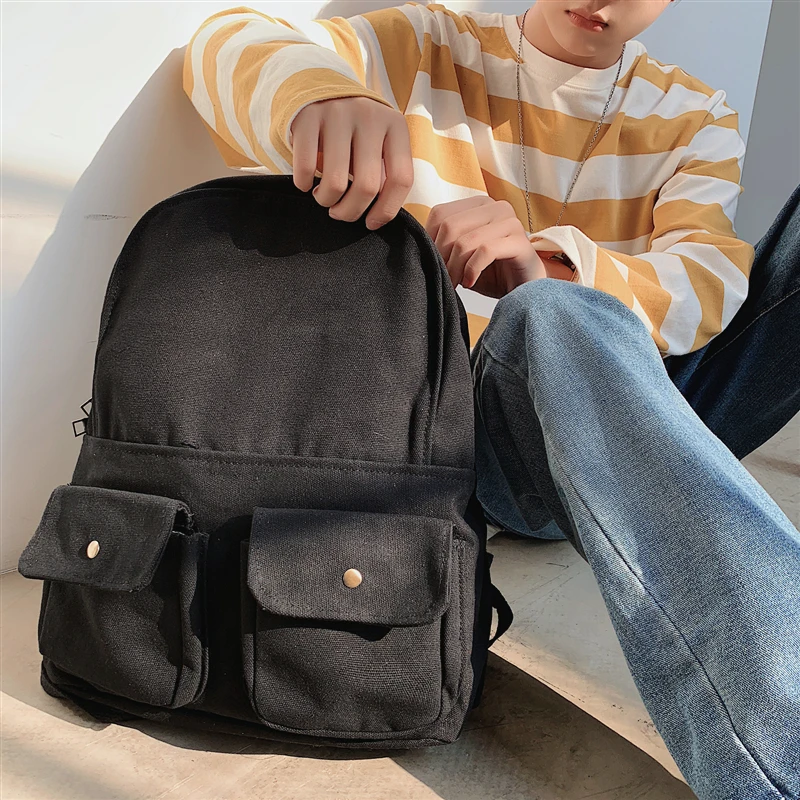 

2019 version of canvas Mori simple Joker backpack schoolbag for male students and female large capacity leisure travel backpack