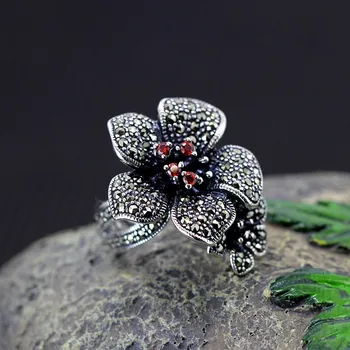 

selling antique silver restoring ancient ways do old atmosphere with marseille stone flower ring S925 silver ring