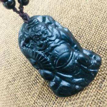 

Natural black stone Hand-carved black three-dimensional catching demon pendant necklace Men and women sweater chain
