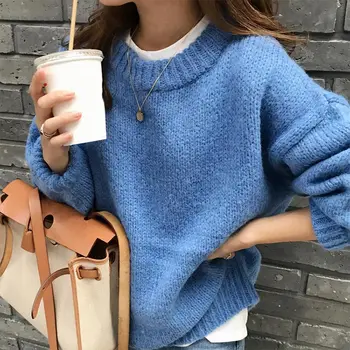 

Knitted Batwing Sleeve Pullovers Sweater For Women Autumn Oversized O Neck Women Sweaters 2020 Korean Casual Loose Jumper Tops