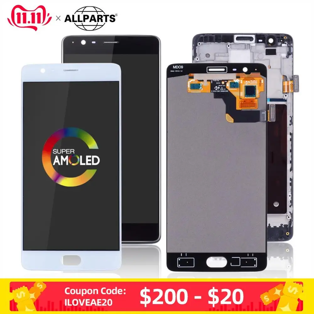 AMOLED Дисплей для OnePlus 3 A3000 a3003 LCD в сборе с тачскрином Оригинал 5.5'' Черный и
