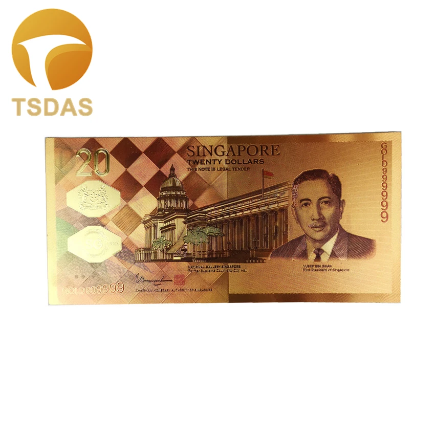 1 шт. 20 долларов сингапура золотая банкнота 24 к золото сингапур банкноты для хорошего подарка