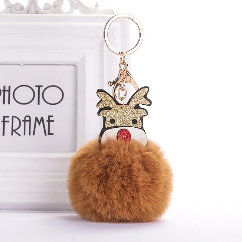 

Car Bag Xmas Pendants Faux Fur Ball Keyrings Animals Accessories Christmas Deer Keychain Gift For Women Kids Pompom Key Chains