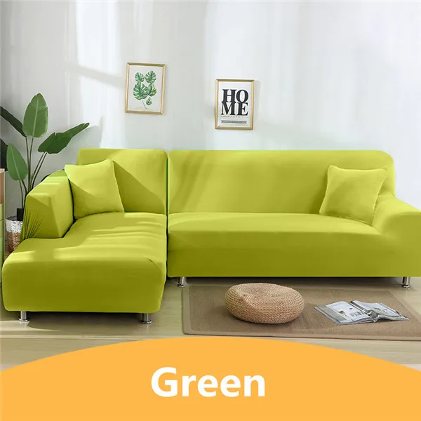 Green Одноцветные Угловые чехлы для диванов для гостиной, эластичные секционные чехлы из спандекса, чехлы для дивана, Стрейчевые диванные полотенца - Цвет: Green