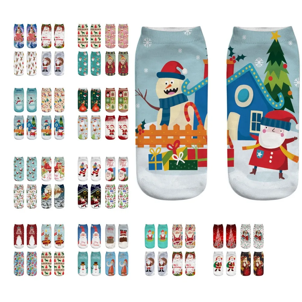 8pcs/lot 4pairs Cotton Christmas Socks Women Winter Sock New Year Santa Claus Christmas Tree Snow Elk Gift Funny Ankle Socks