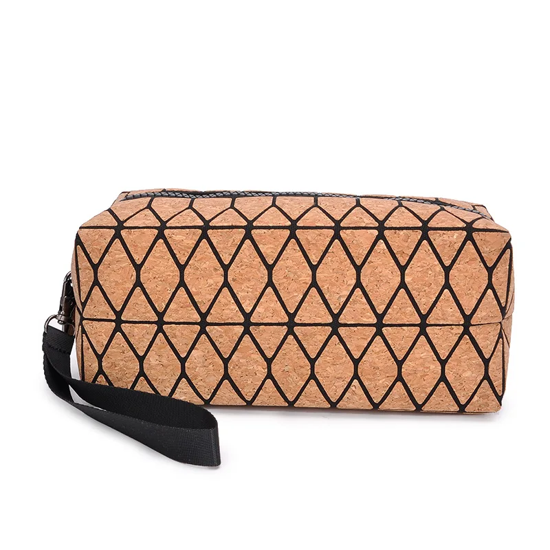 KANDRA Cork Diamond Geometric Cosmetic Bag for Women Zipper Deformation Makeup Bag Storage Travel Purse Dropshipping