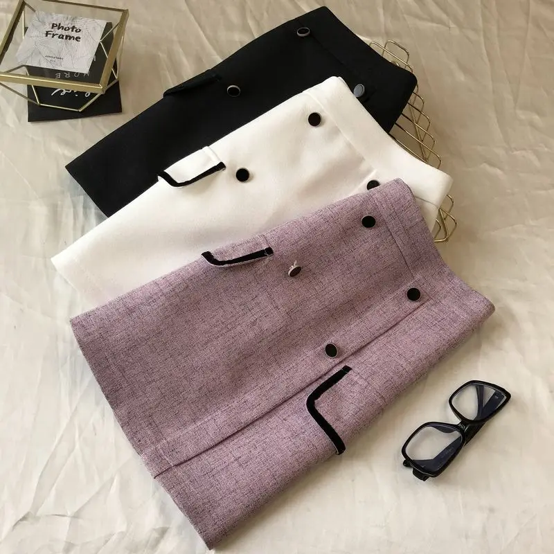 

Fashion Color-Contrasting Stripe Faux Pocket Elegant Skirt Women's Korean-Style Slim High Waist Bag Hip Skirt Summer Mini Skirt