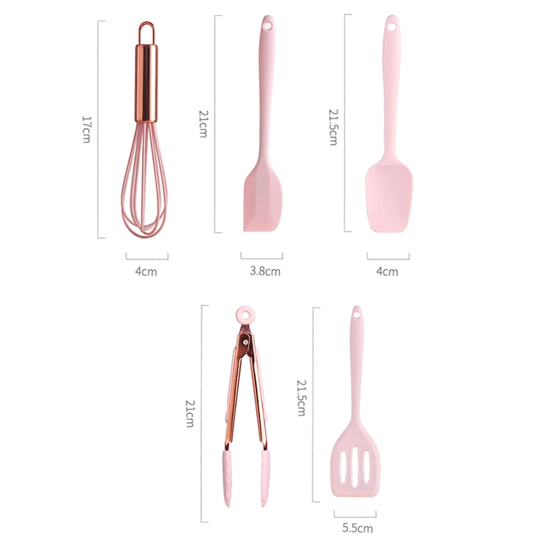 5pcs Small Size Cooking Utensils Set With Copper Plated Handle And Silicone  Head - Grey