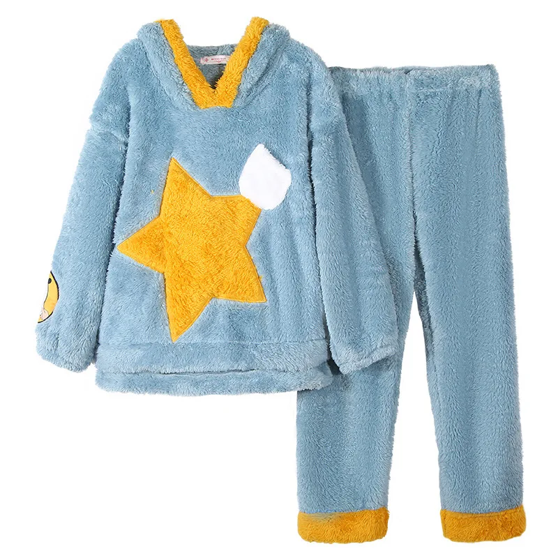 MS Flannel pajamas couple winter warm pajamas couple casual cartoon coral velvet thick pajamas female men pajamas home service