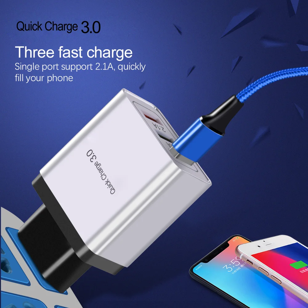QC 3,0 USB зарядное устройство с 3 портами 5V3A EU US Plug Adapter traverl wall quick charge 3,0 для iPhone samsung Xiaomi зарядное устройство для мобильных телефонов