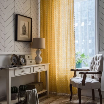 

Beautiful Curtains Window Treatments Tassel Cotton Linen Semi-shading Yellow Valance Wave-style Drapes Home Home-textile