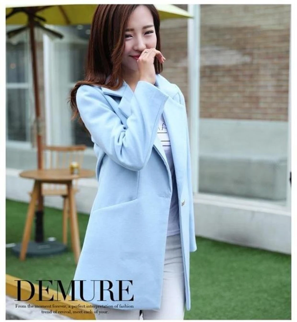 Women Winter Woolen Coat Female Slim Fit Lapel Woolen Overcoat Women Long Sleeve Blends Outwear Jacket Female Elegant Overcoat