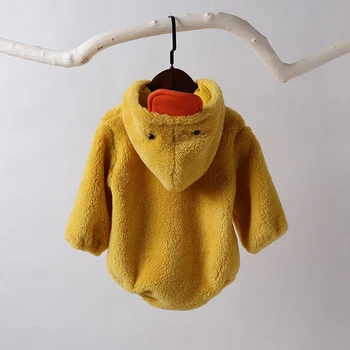 

Winter New Baby Cute Cartoon Duck Pattern Velvet Hooded Romper