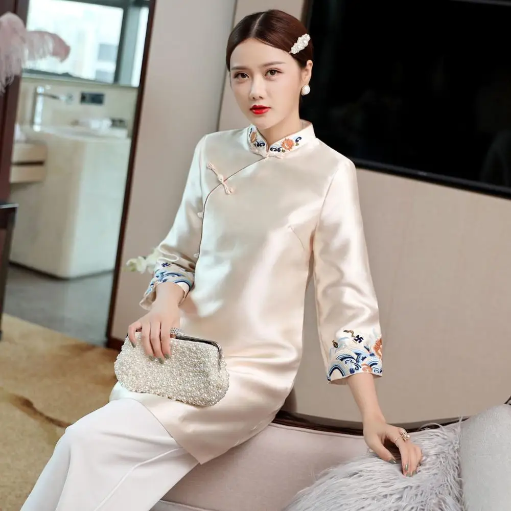 Китайская традиционная вышивка Женский Топ куртки-ветровки - Цвет: A