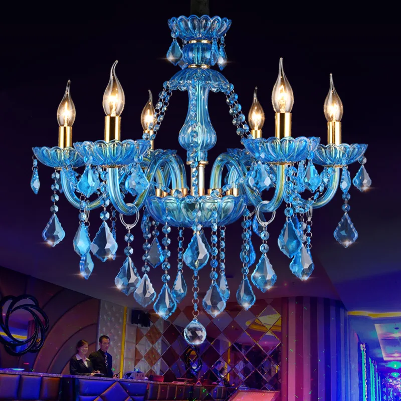 

Free Shipping Decro Blue LED Crystal Chandelier Lamp Crystal Modern Lighting E14 /e12 Crystal Pendant Lamp