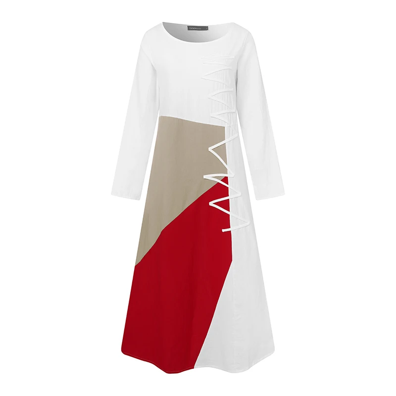 Celmia Women Patchwork Maxi Dress Kaftan Vintage Office Work Vestidos 2020 Autumn Fashion Casual Long Sleeve Party Dresses Robe
