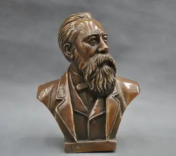 

zhaorui6888 ^# 7" China Pure Bronze Communist Friedrich Von Engels Bust Statue