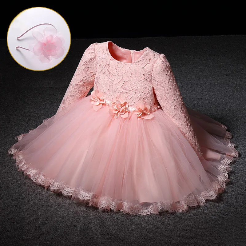 Pink Модное кружевное бальное платье белого, красного и розового цвета для маленьких девочек, вечерние платья для девочек на зиму, одежда для детей от 12 месяцев до 9, 10, 12 лет - Color: Pink