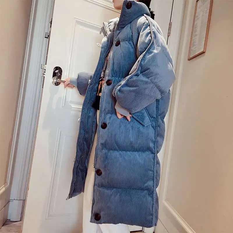 blue parkas Женская зимняя куртка из плотного вельвета со стоячим воротником, Свободные теплые зимние пальто, длинные парки, куртка с хлопковой подкладкой, стеганые пальто C5981 - Цвет: blue parkas