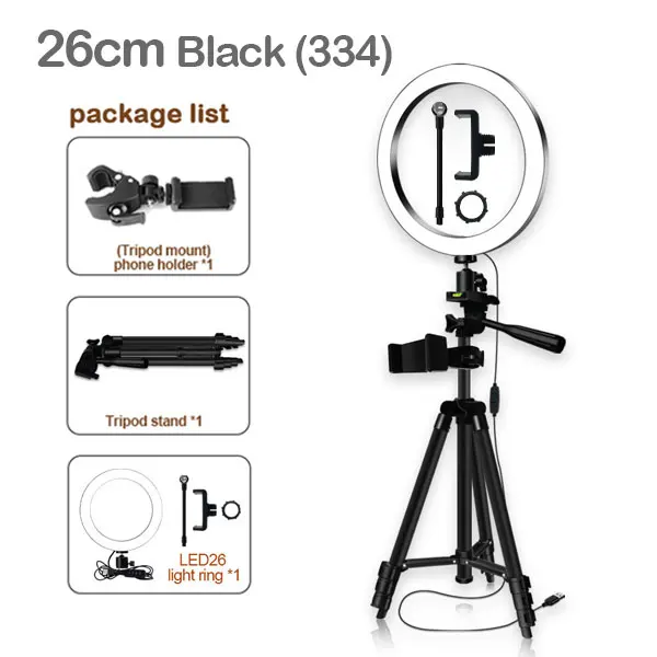 black26 6/8/10 ''затемнения светодиодный кольцевой светильник Камера штатив-Трипод стойка комплект с держателем для телефона для Youtube видео макияж прямая трансляция селфи кольцо лампы - Цвет: black26