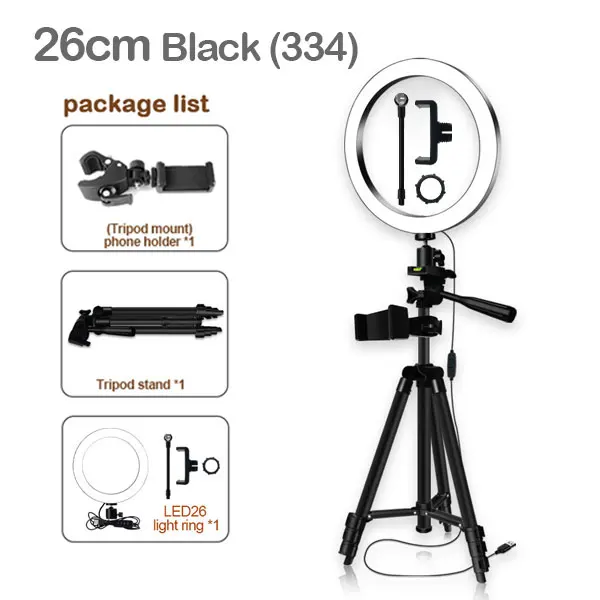6/8/10 ''затемнения светодиодный кольцевой светильник Камера штатив-Трипод стойка комплект с держателем для телефона для Youtube видео макияж прямая трансляция селфи кольцо лампы - Цвет: black26