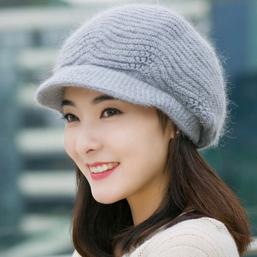 Однотонный вязаный берет из кроличьей шерсти, Женская Корейская утолщенная теплая кашемировая шапка, женские модные осенне-зимние шляпы матроса, Мягкие Шапки