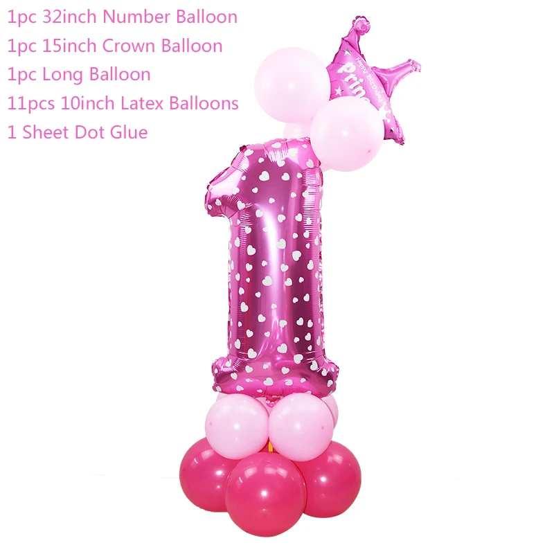 С Днем Рождения 1 день рождения Декор мальчики девочки 1 год первый день рождения принадлежности воздушные Шары Баннер торт Топпер детский душ Декор - Цвет: Set 6