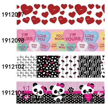 

(50 yards/lot) 100% Polyester liston Valentine heart and panda printed decoration ribbon