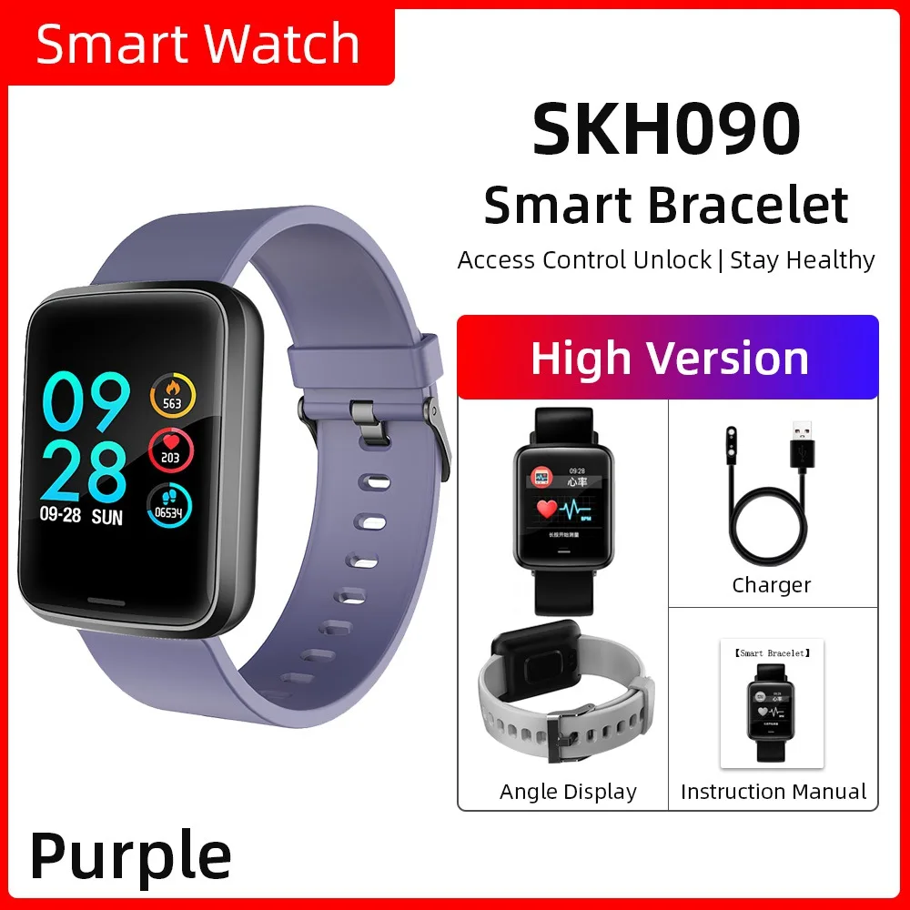 Purple Умный Браслет, большой цветной экран, Bluetooth, часы для здоровья, мониторинг сердечного ритма, H19, браслет, спортивный, кровяное давление, длительное время ожидания - Цвет: Purple