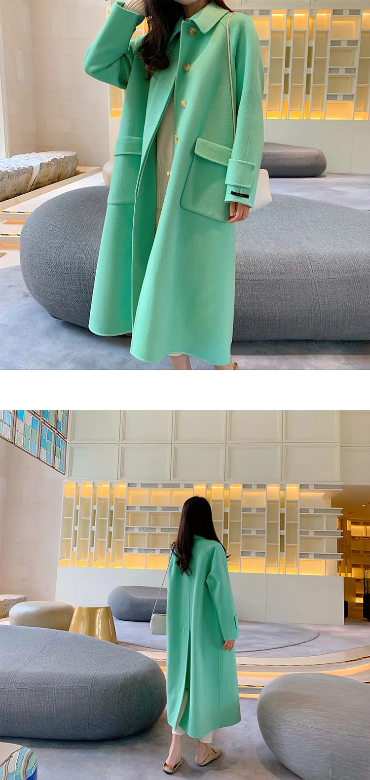autumn and winter new women's woolen coat double-sided hand-stitched wool coat plus long lapel coat women