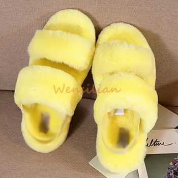

Furry Fur Fluffy House Slippers Platform Slides Sandals For Women Fuzzy Plush Designer Brand Fashion Flip Flops 2020 Tobogan