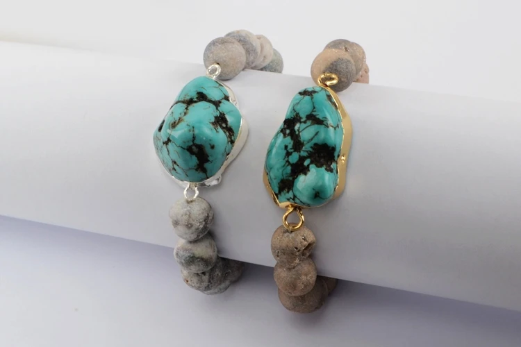 BOROSA Шарм Браслеты бирюзой синий Howlite камень, Соединитель 10 мм бисер браслет Натуральный камень Для мужчин и Для женщин браслет подарки G1931