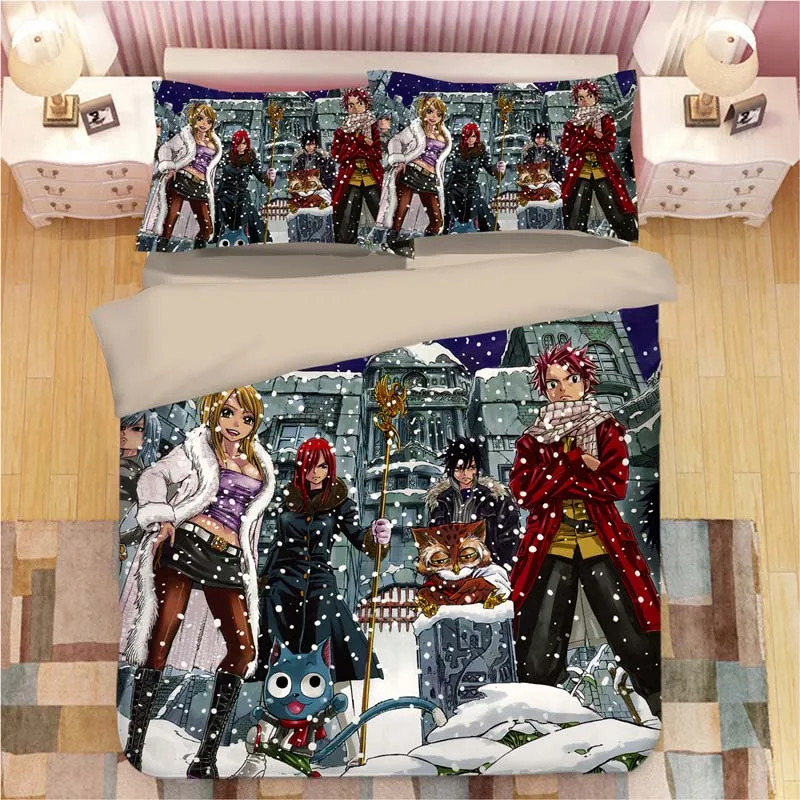 FAIRY TAIL 3D bed linen Cartoon anime Duvet Covers Pillowcases kids Anime Comforter Bedding Sets bed linens bedclothes bed set - Color: 16