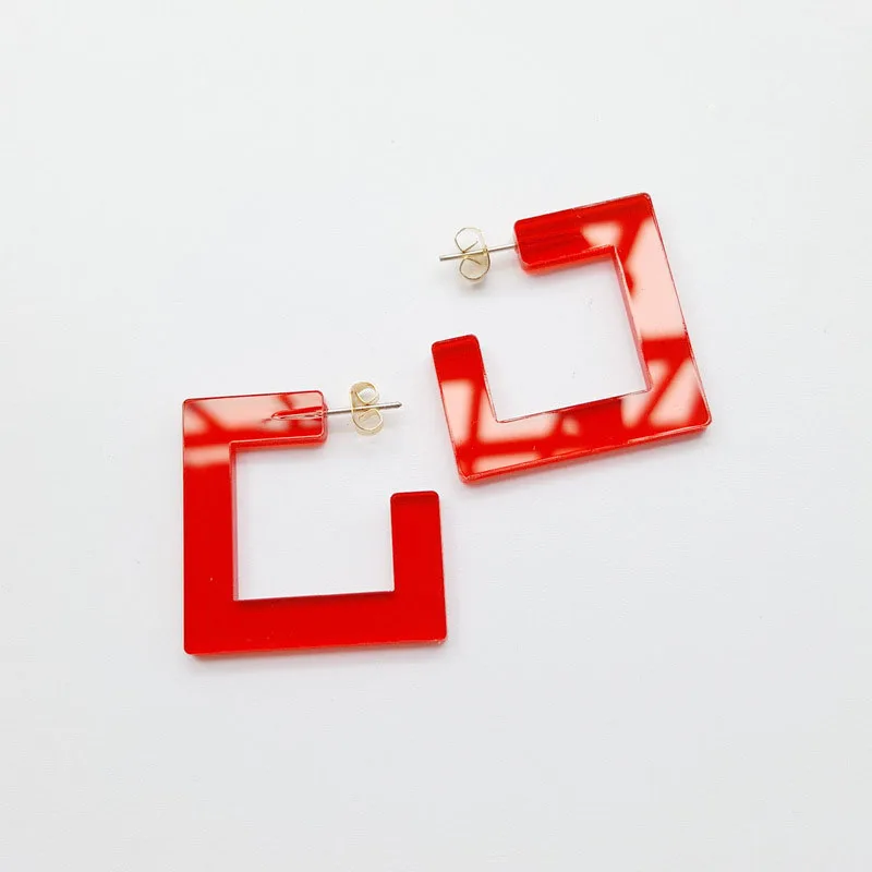 Square Red Цветные серьги-гвоздики C формы акриловые прозрачные Серьги Геометрические конфеты круг - Окраска металла: Square Red
