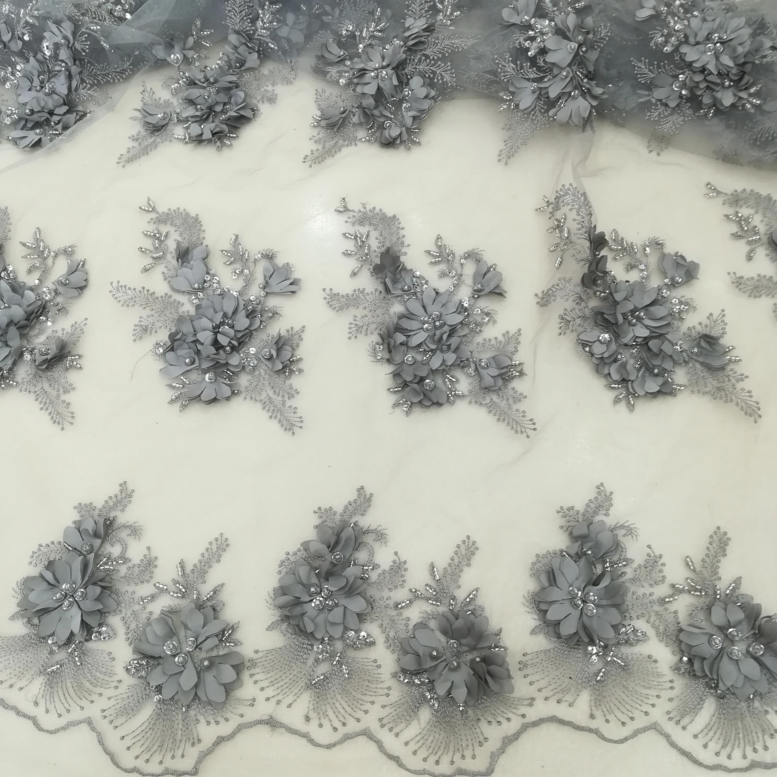2019 новый стиль серый цвет чистая кружевная ткань 3D цветок африканская Тюлевая