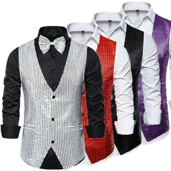

Men's Trendy Button Formal Business V- Neck Slim Fit Vest Suit Tuxedo Waistcoat With Tie