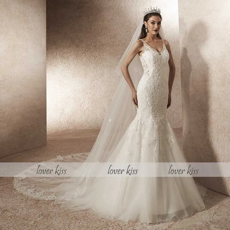 Lover Kiss Vestido De Noiva настоящая фотография на тонких бретелях красное свадебное платье-Русалка кружевное свадебное платье с бисером Abito da sposa