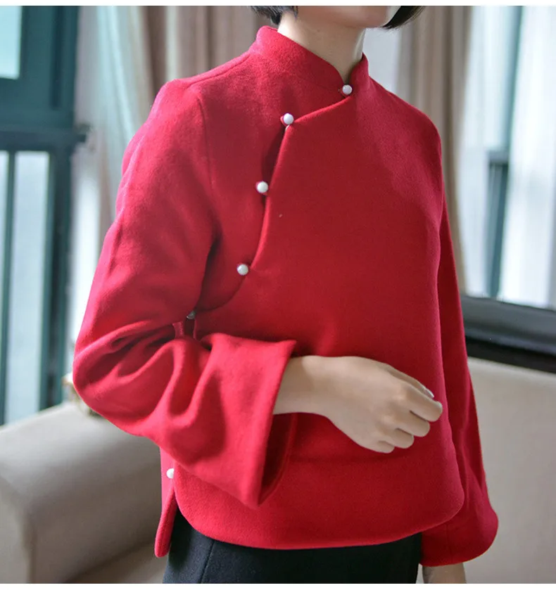 

Early Spring original traditional retro Chinese style big size short-section woolen jacket outerwear for women