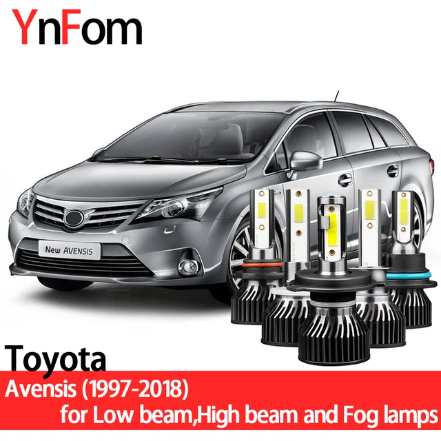 YNFOM LED פנסי ערכת עבור טויוטה Avensis T22 T25 T27 Verso M2 איפסום 1997 2018 נמוך beam, קורה גבוה, ערפל מנורה, אביזרי רכב