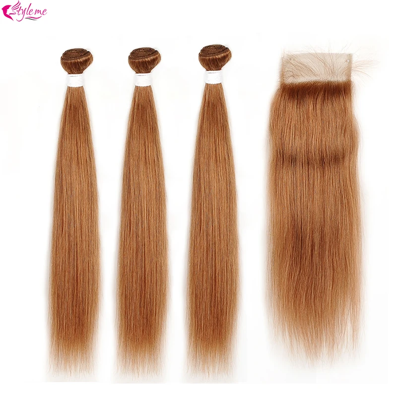 

Styleme Burnt Orange Bundle With Closure #30 Colored Human Hair Bundle Straight Brazilian Hair Weave Bundle With Closure Nonremy