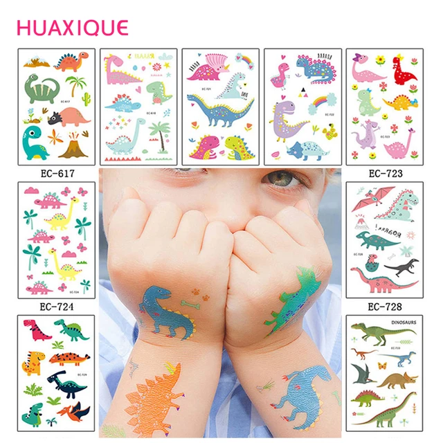 Pegatina de tatuajes temporales de dinosaurio colorido para niños