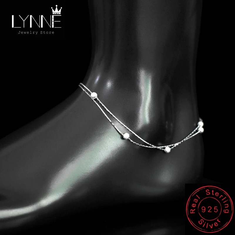 Newest Fashion 925 Sterling Silver Double Layer Frosted Beads Anklets Women Small Ball Pendant Beach Foot Chain Bracelet Jewelry