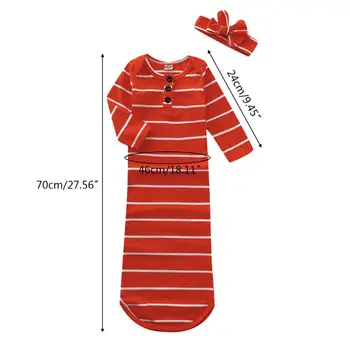 

2PCS Stripes Baby Sleeping Bag Knoted Hat Swaddle Wrap Outfits Set for Newborns K1KC